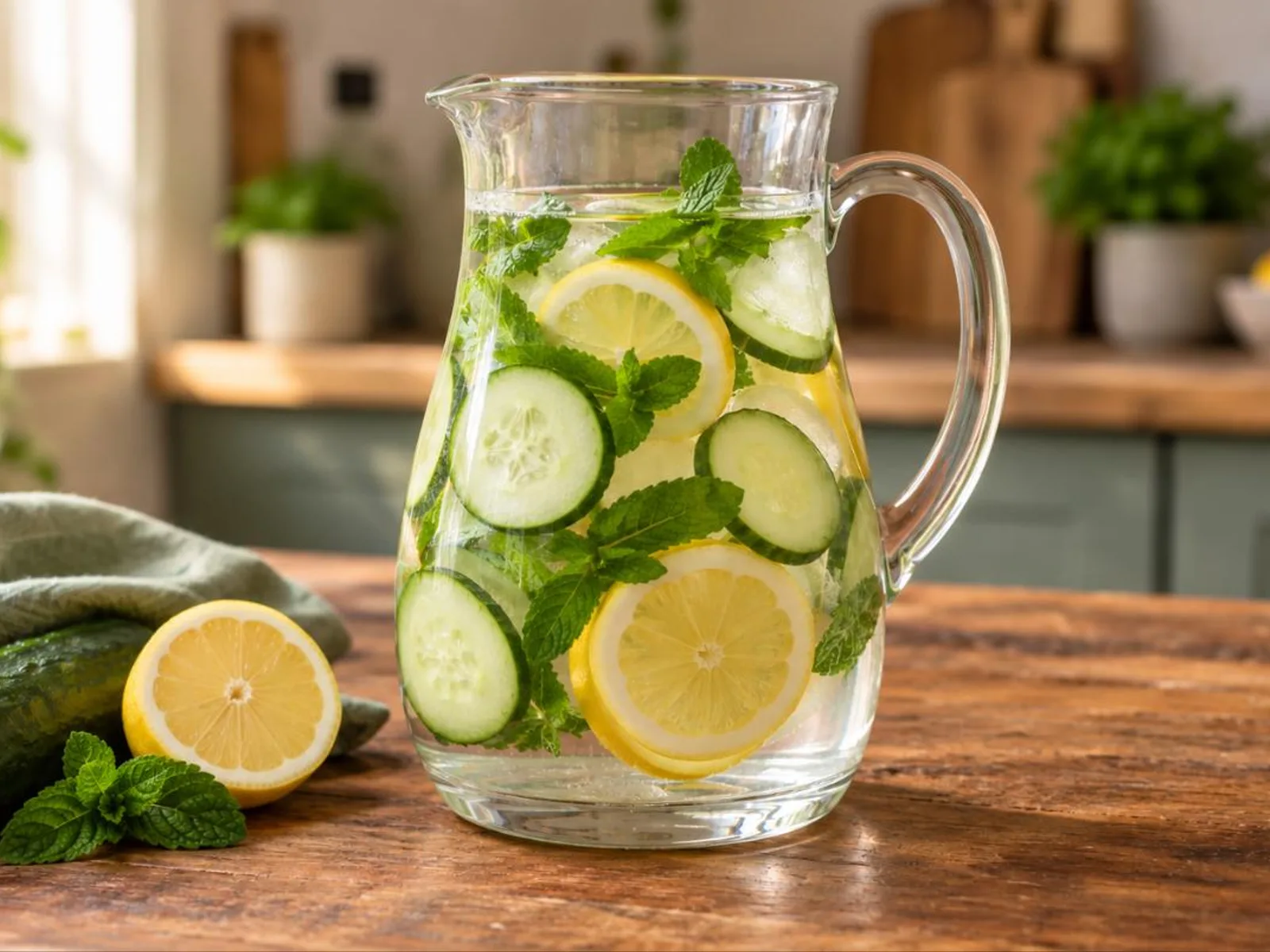 Água saborizada de pepino e limão