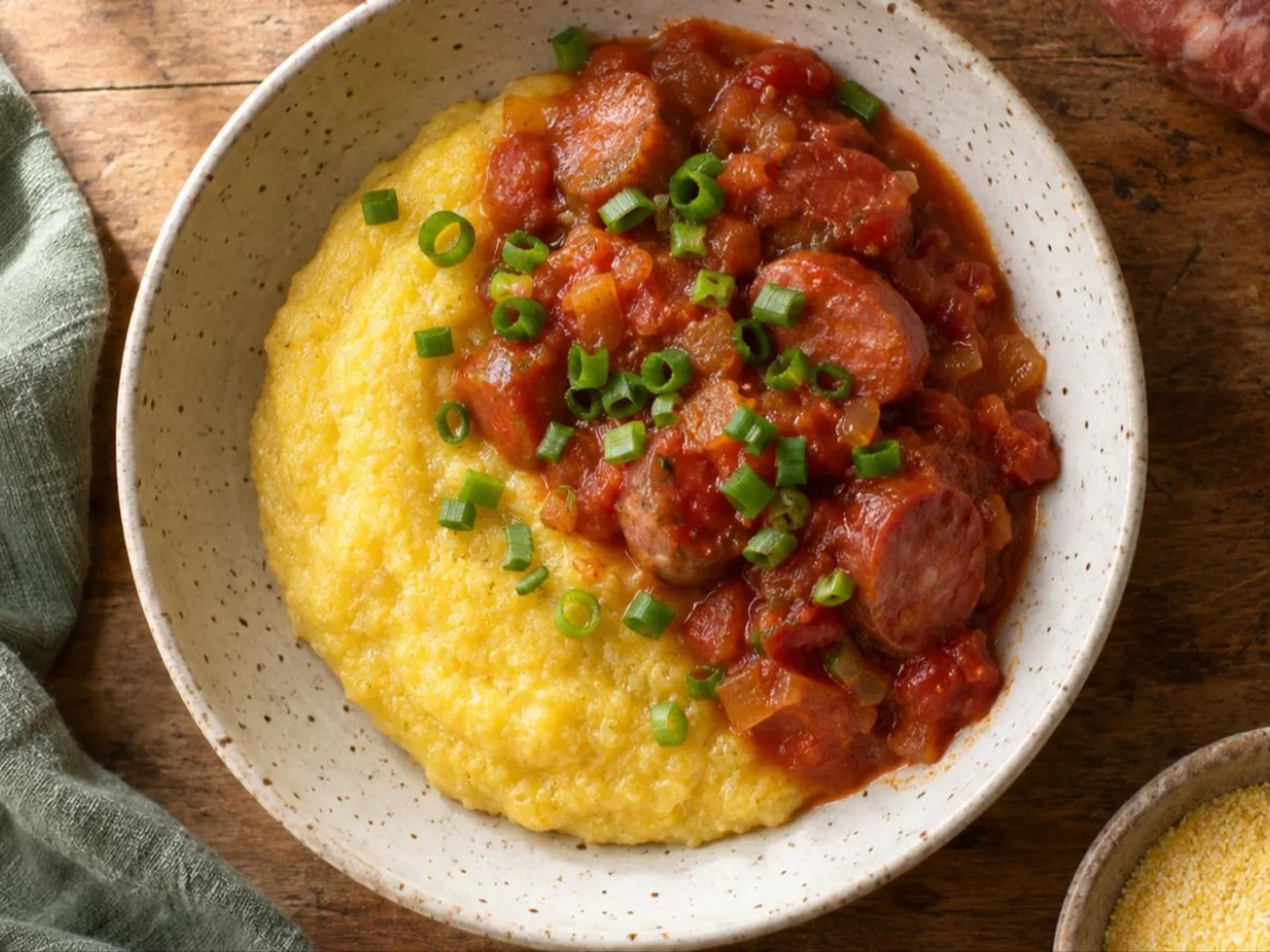Angu à mineira com molho de linguiça
