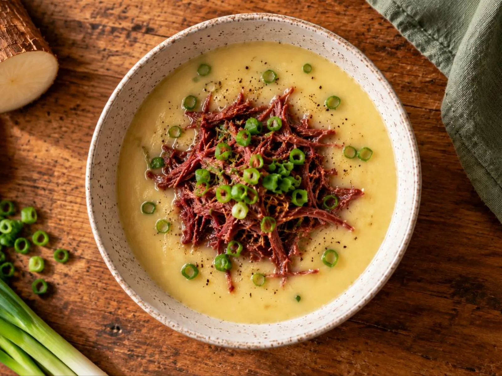 Caldo de mandioca com carne-seca