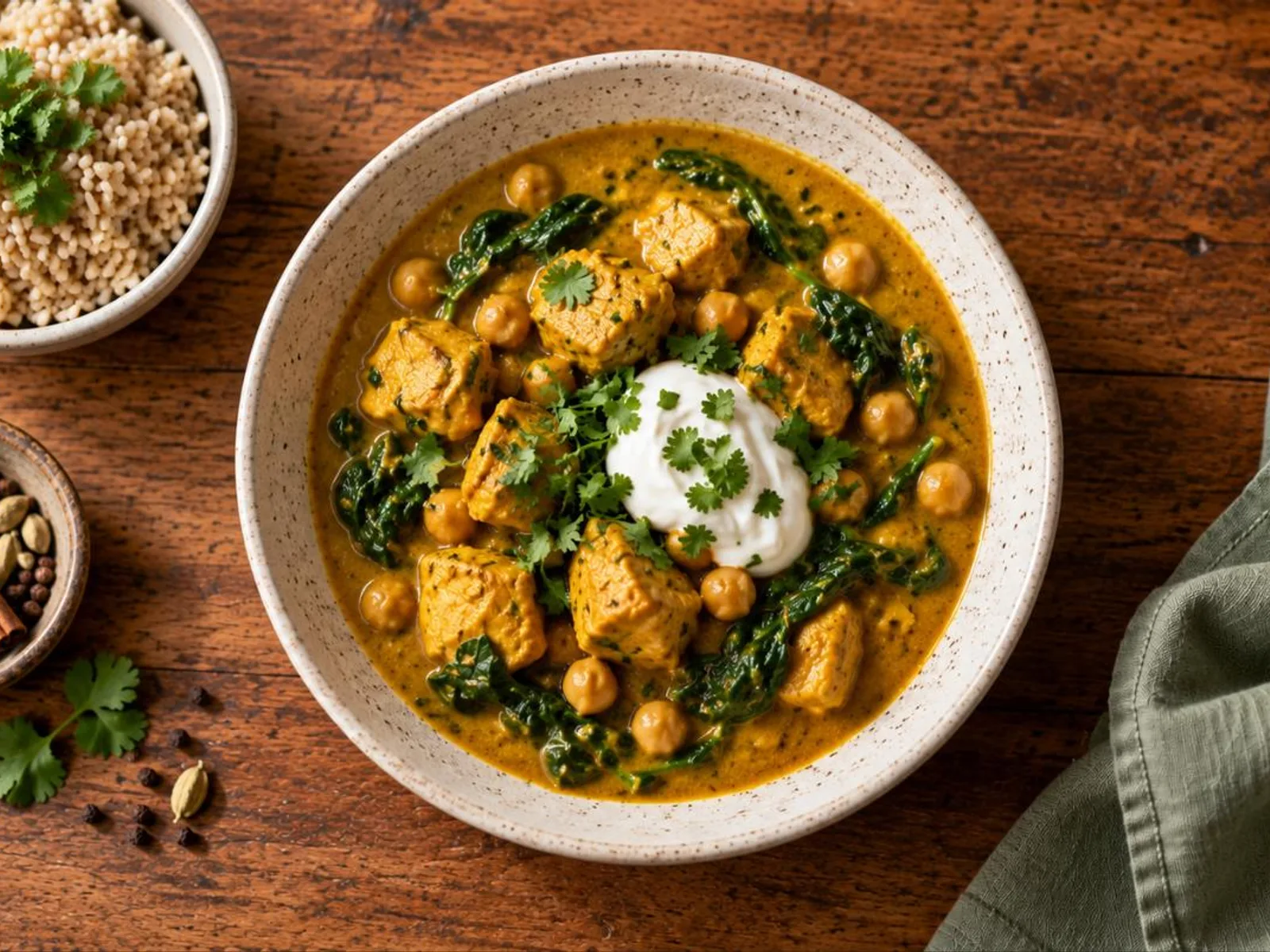 Curry de frango e grão-de-bico fit