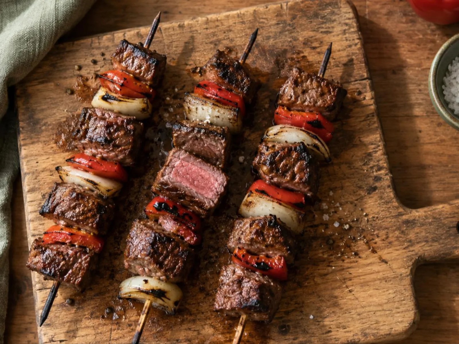 Espetinho de carne com pimentão