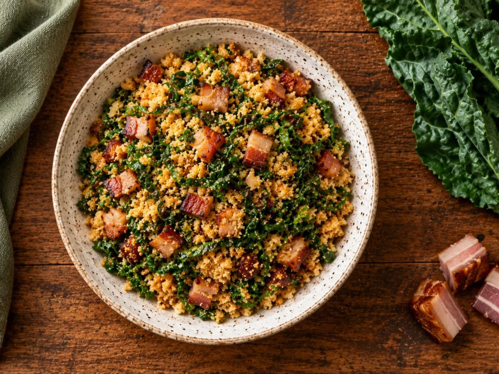 Farofa de couve com bacon