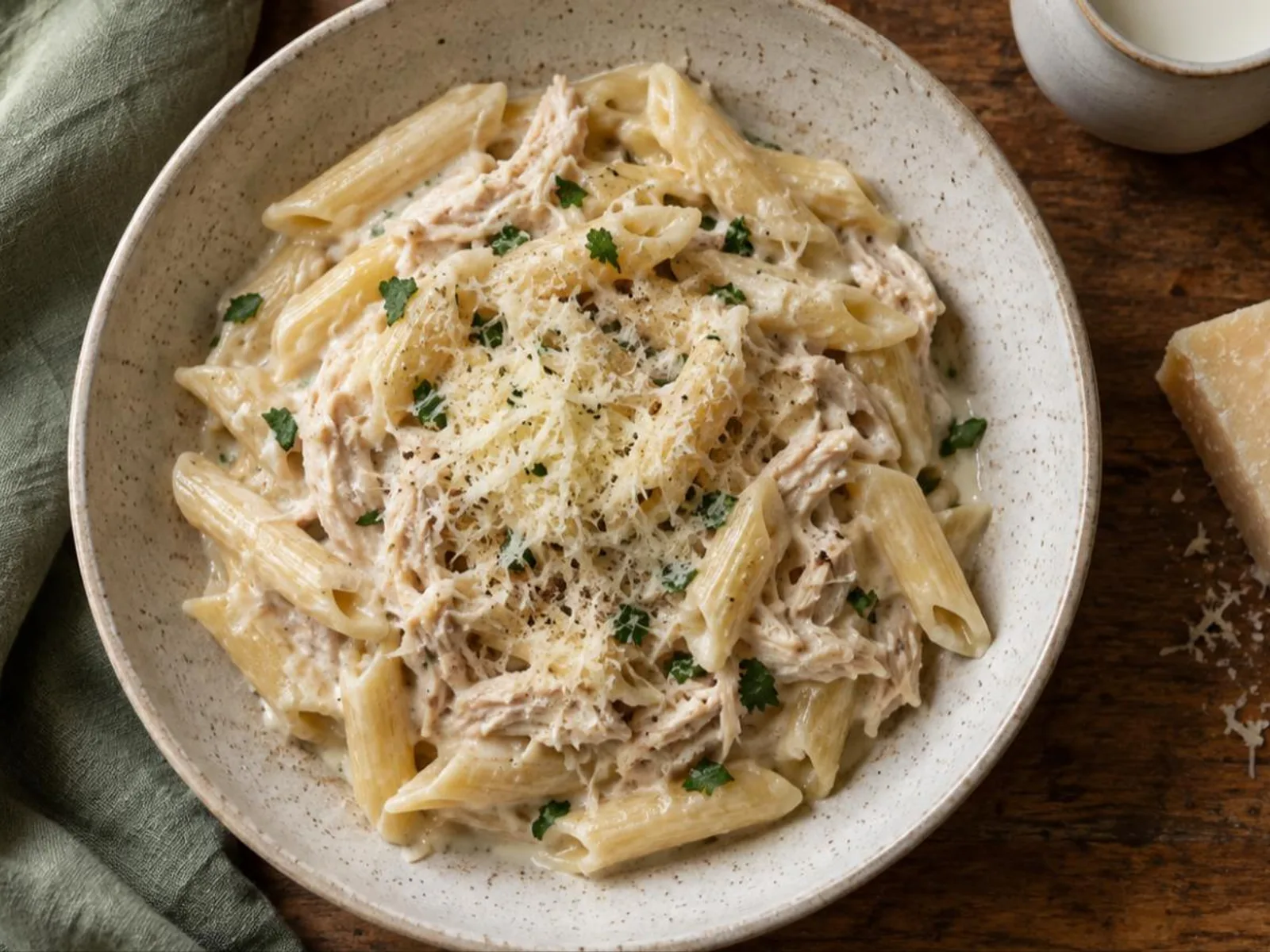 Macarrão ao molho branco com frango