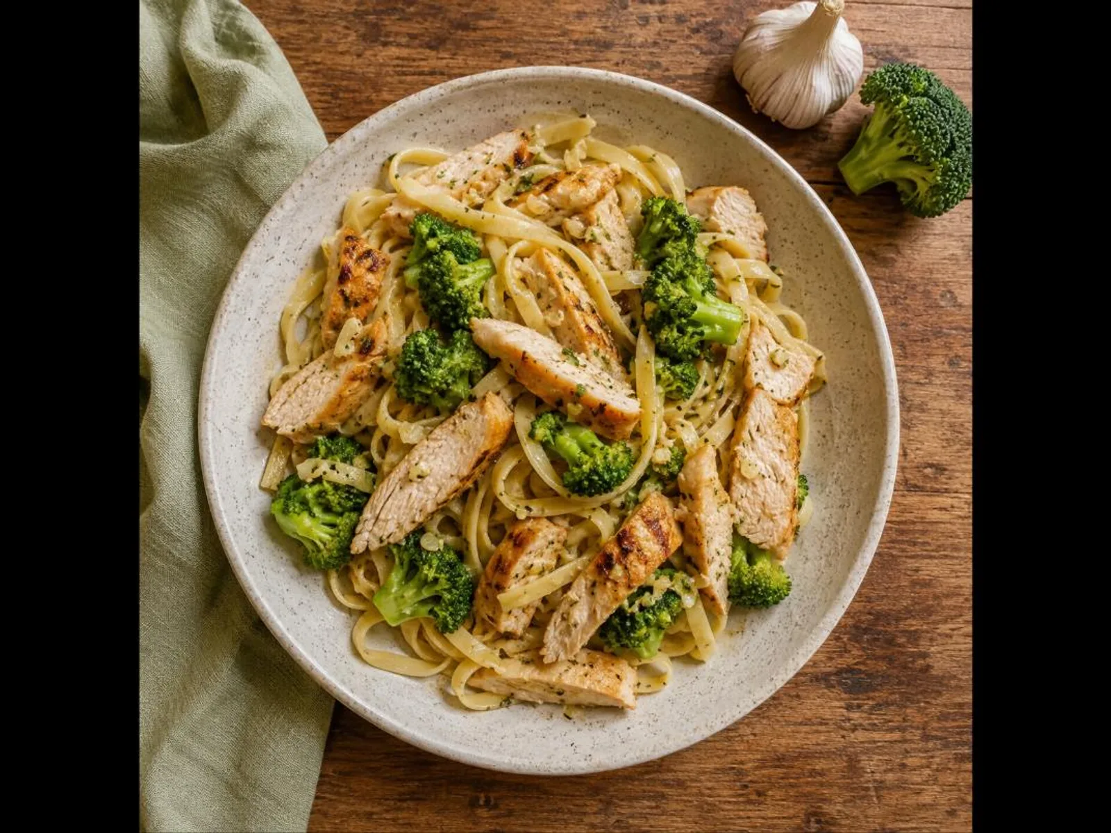 Macarrão com brócolis e frango fit