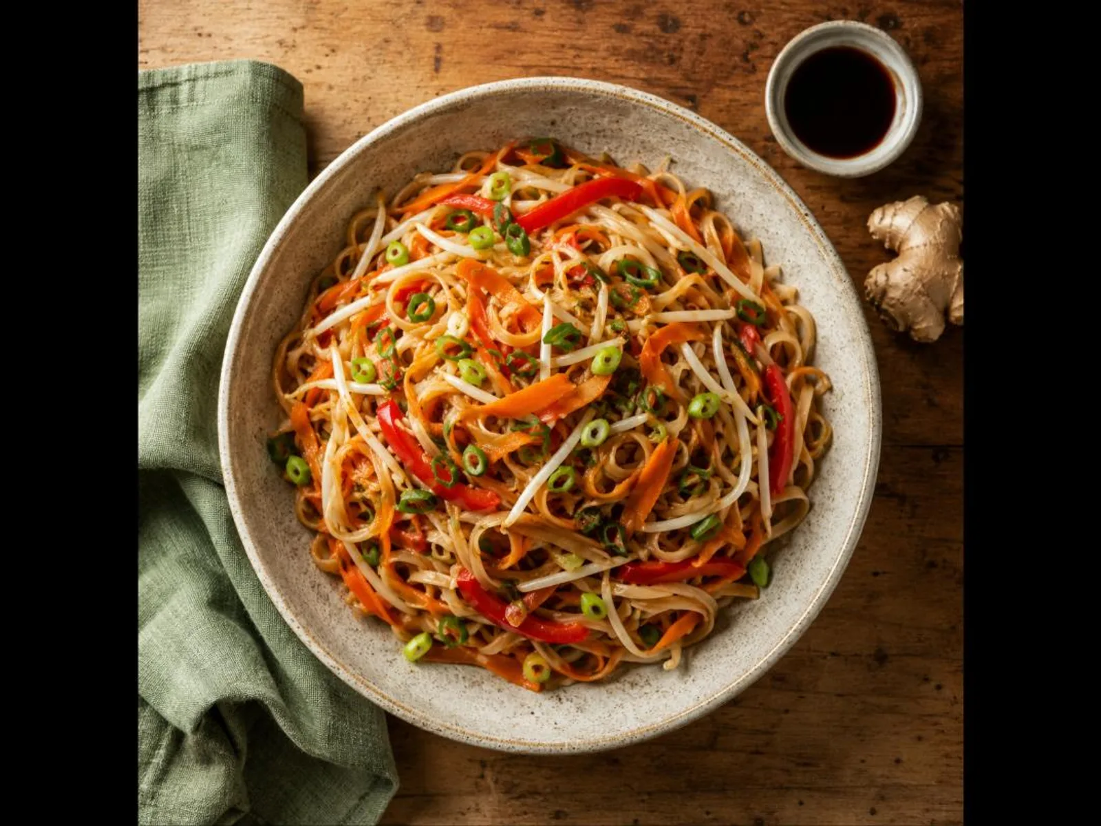 Macarrão de arroz com legumes