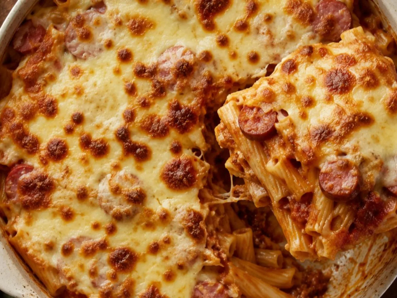 Macarrão de forno com linguiça