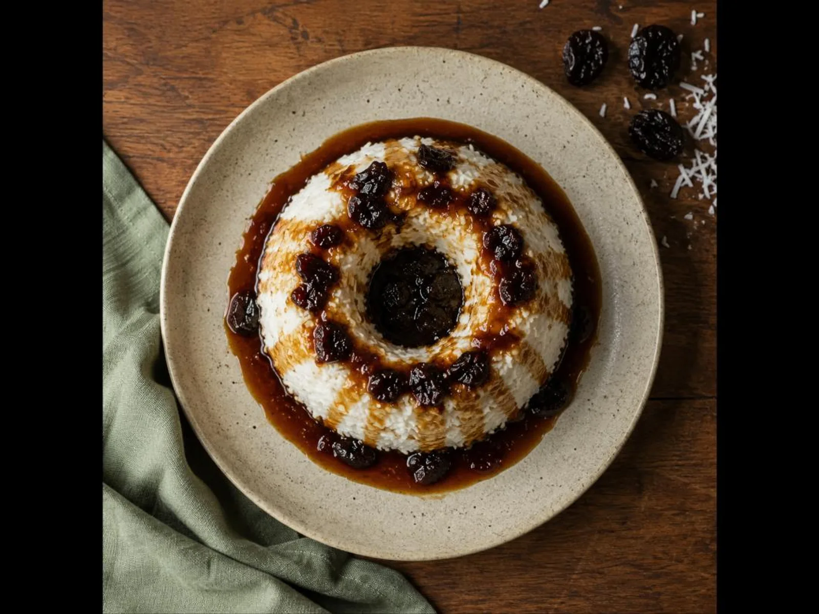 Manjar de coco com calda de ameixa
