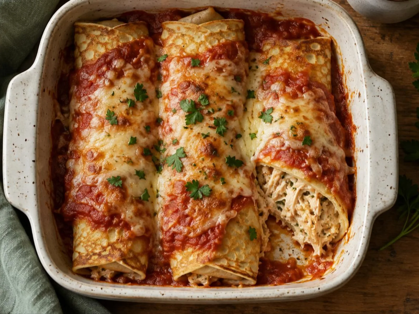 Panqueca de frango com requeijão
