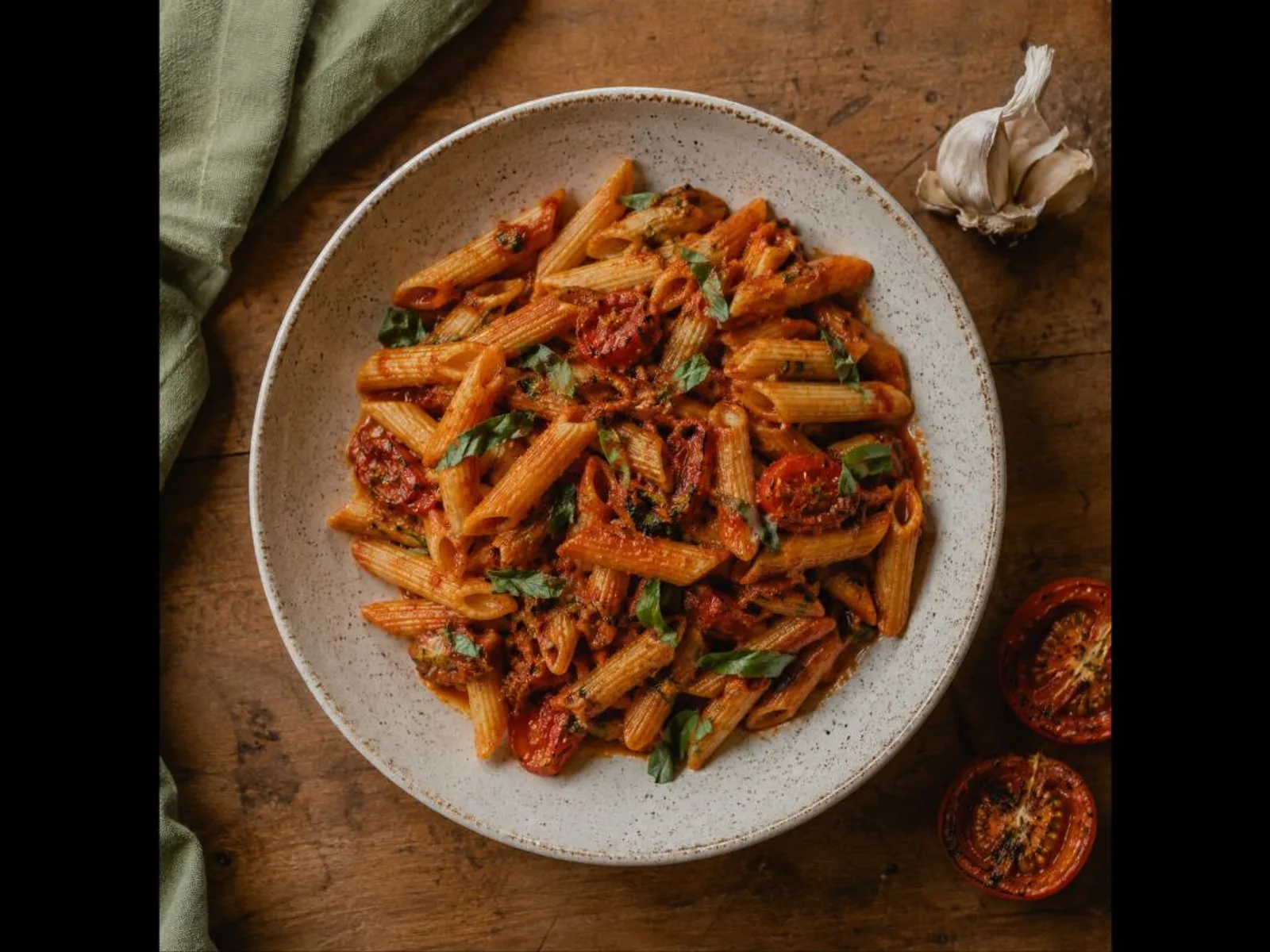 Penne ao molho de tomate assado