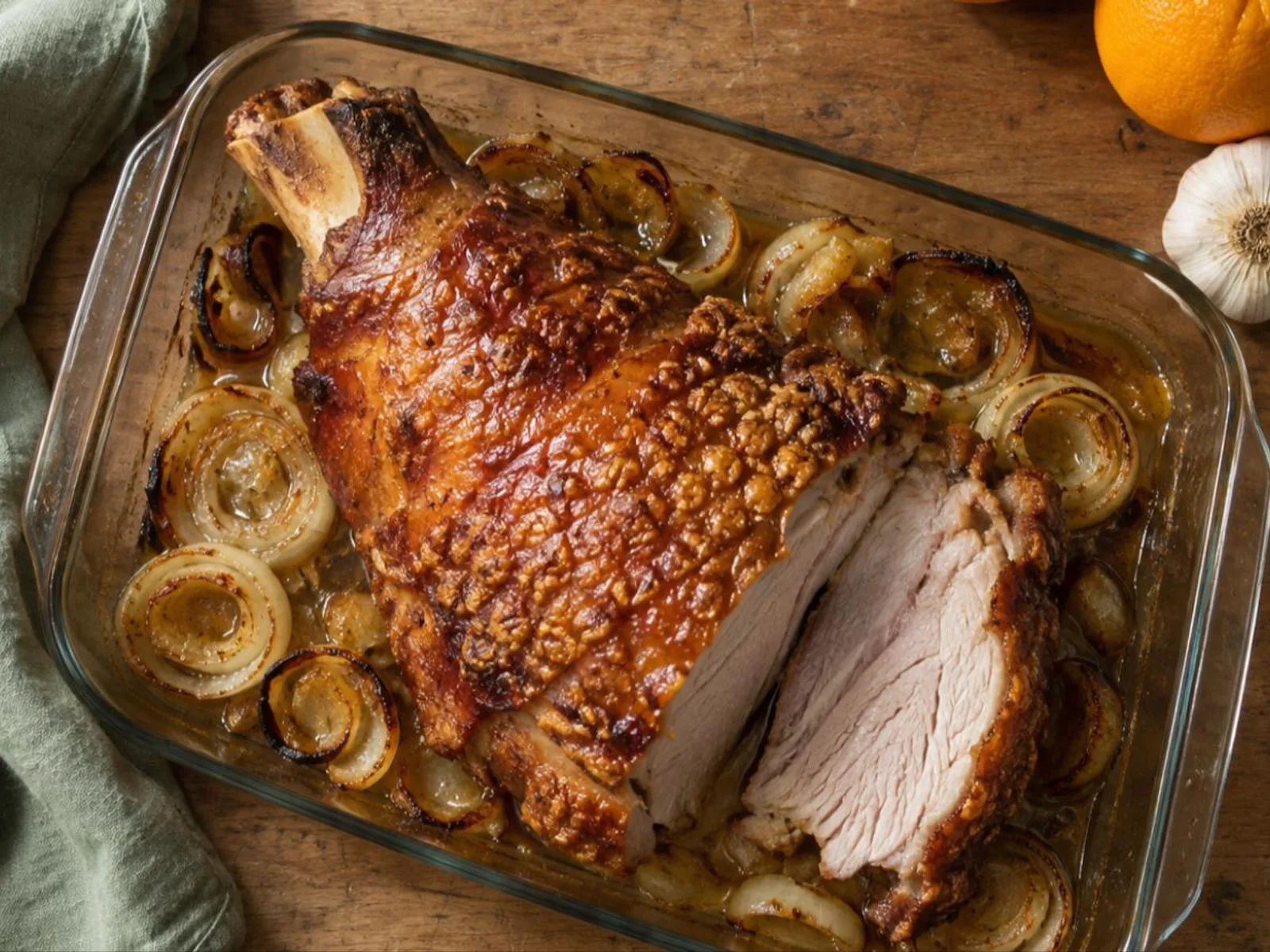 Pernil assado com alho e laranja