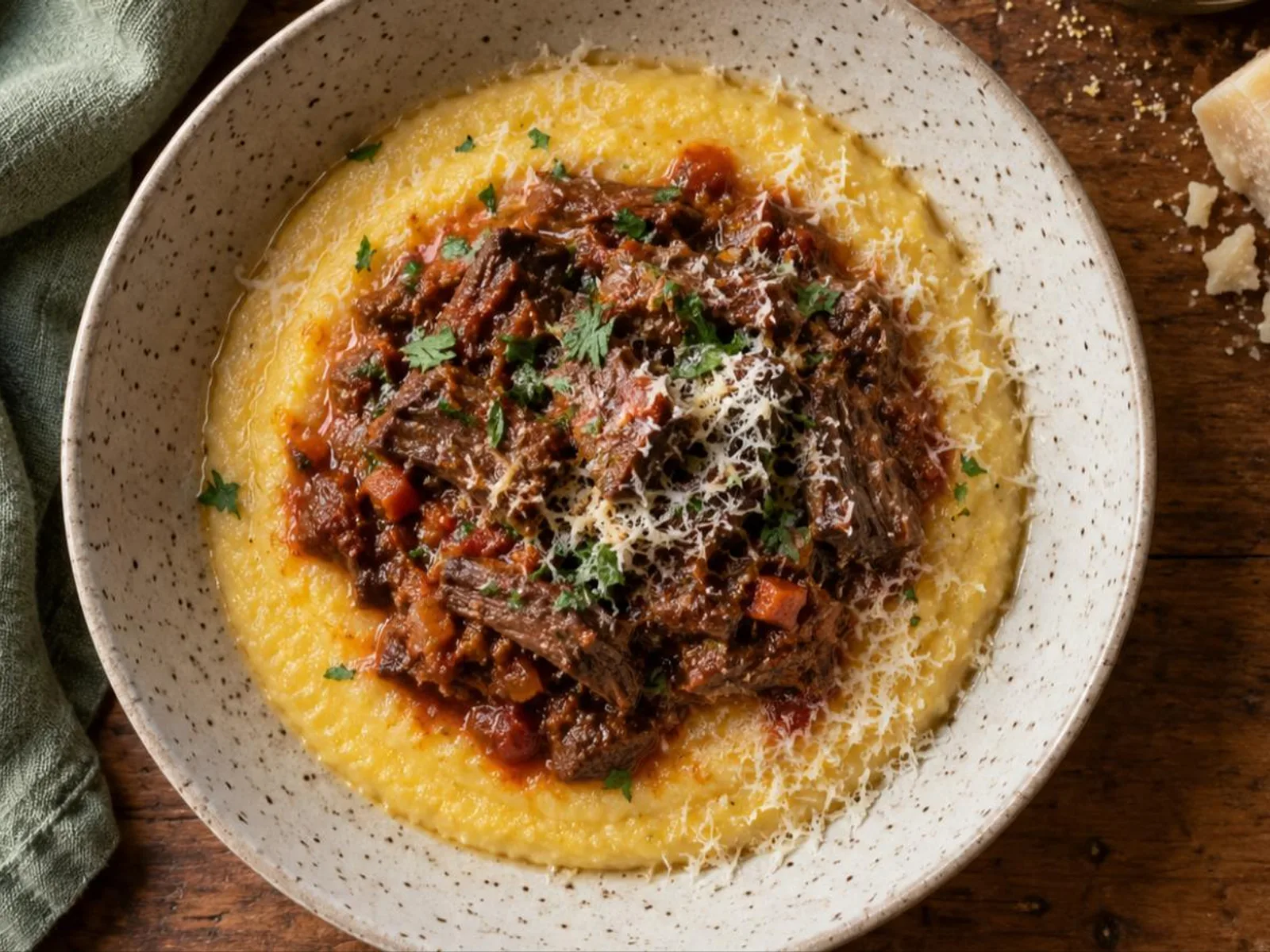 Polenta cremosa com ragu rápido