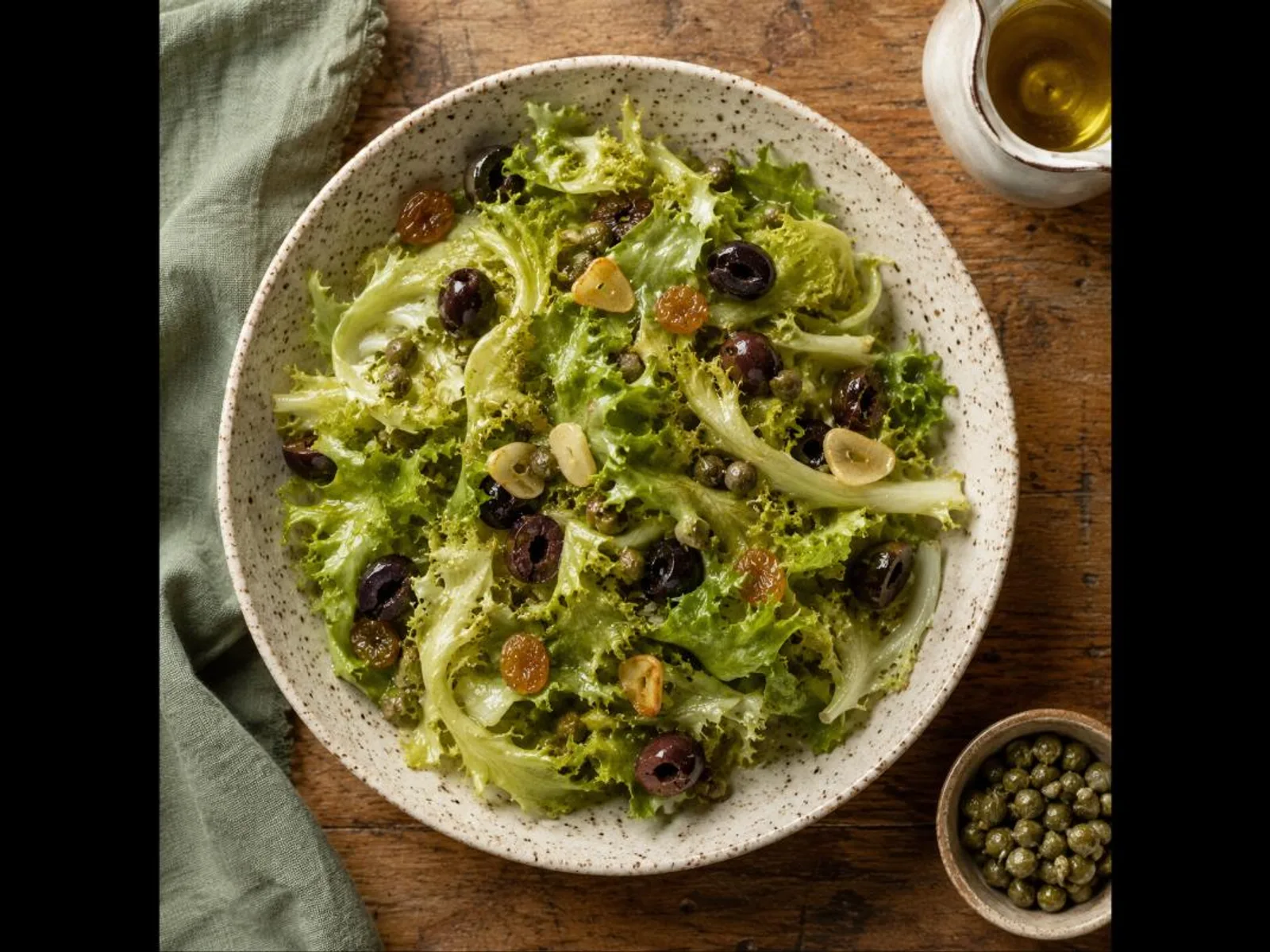 Salada de escarola com alho e alcaparra