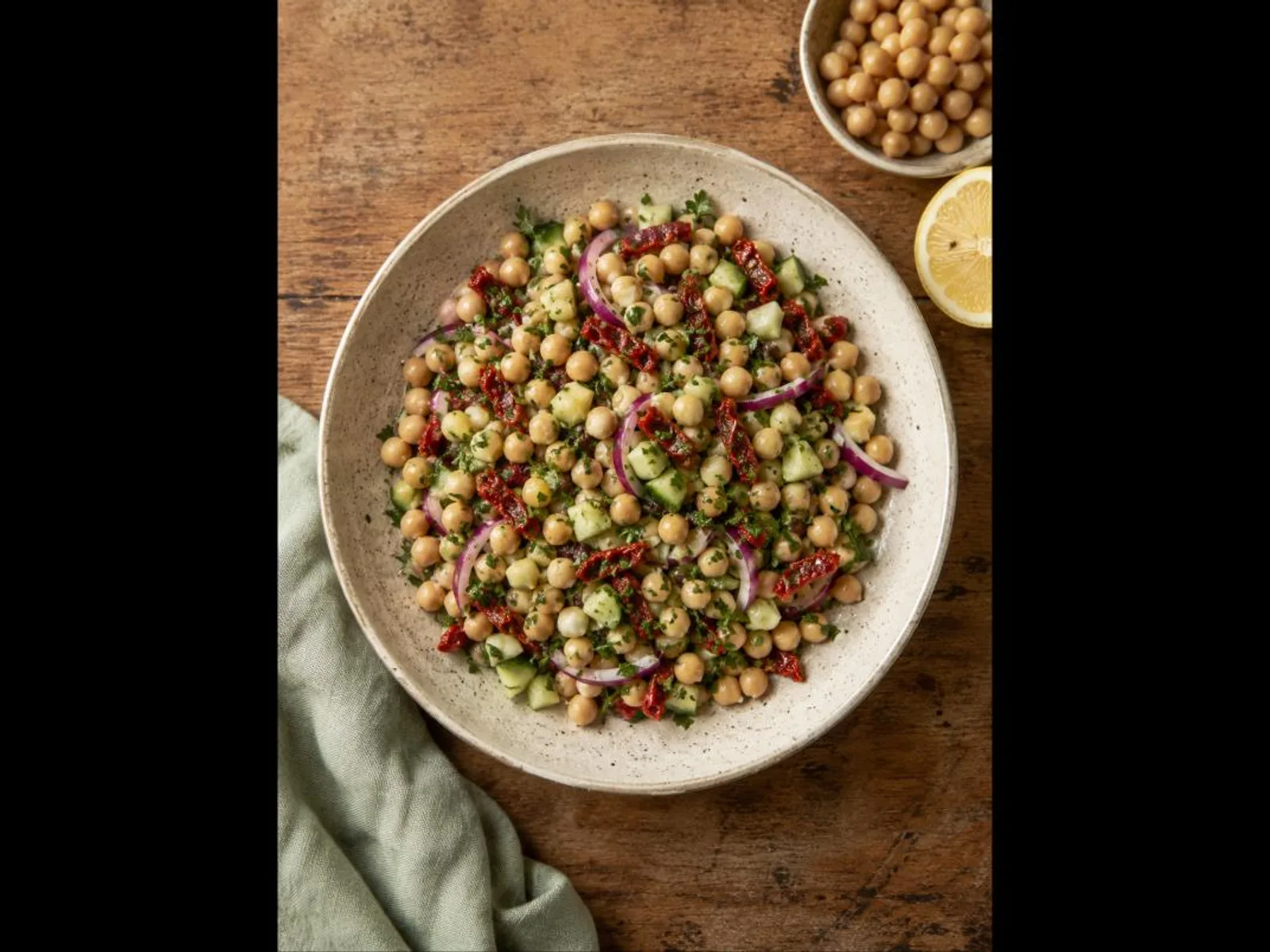 Salada de grão-de-bico com tomate seco