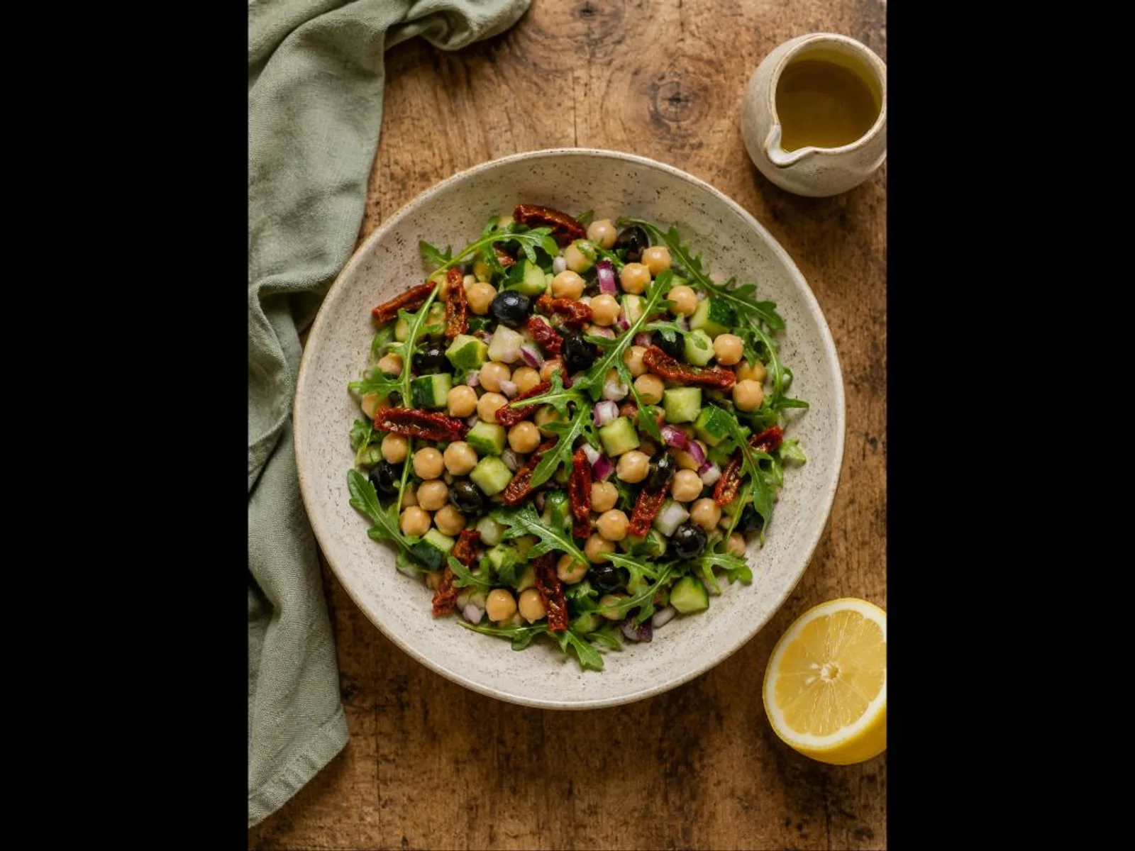 Salada de grão-de-bico e tomate seco