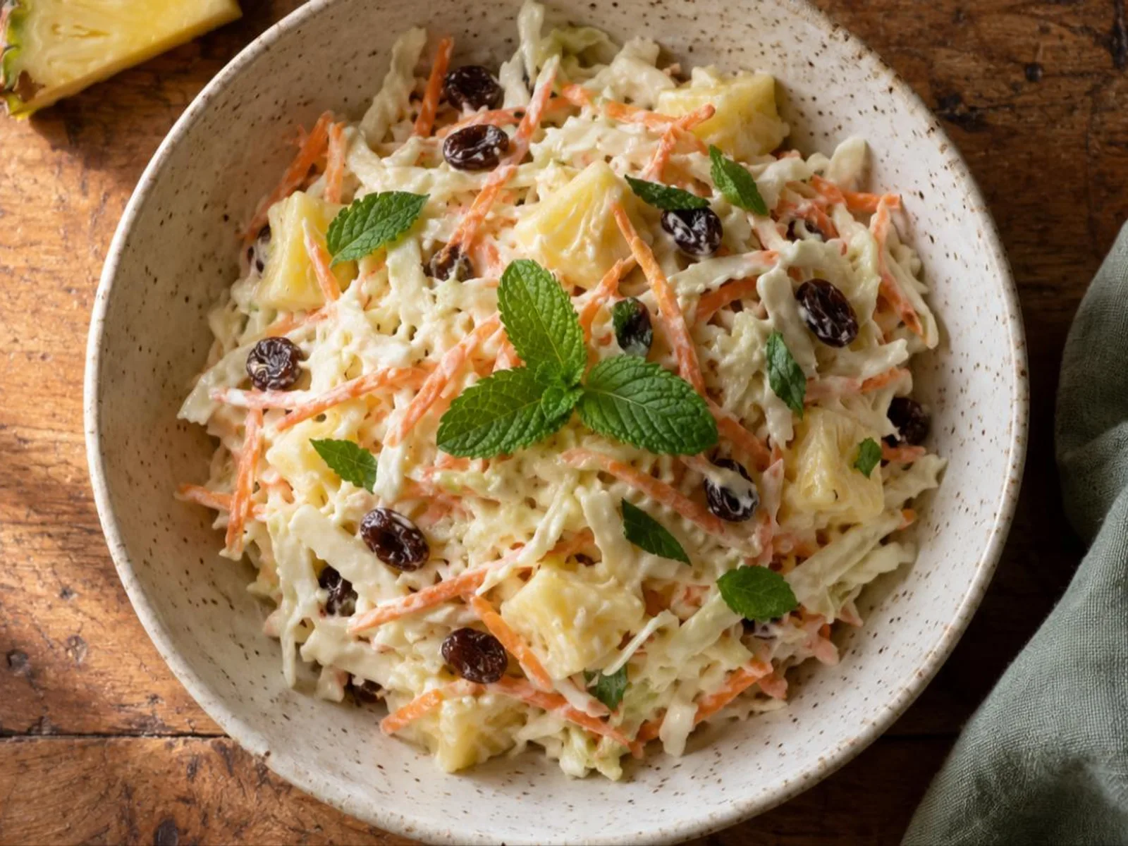 Salada tropical de repolho com abacaxi