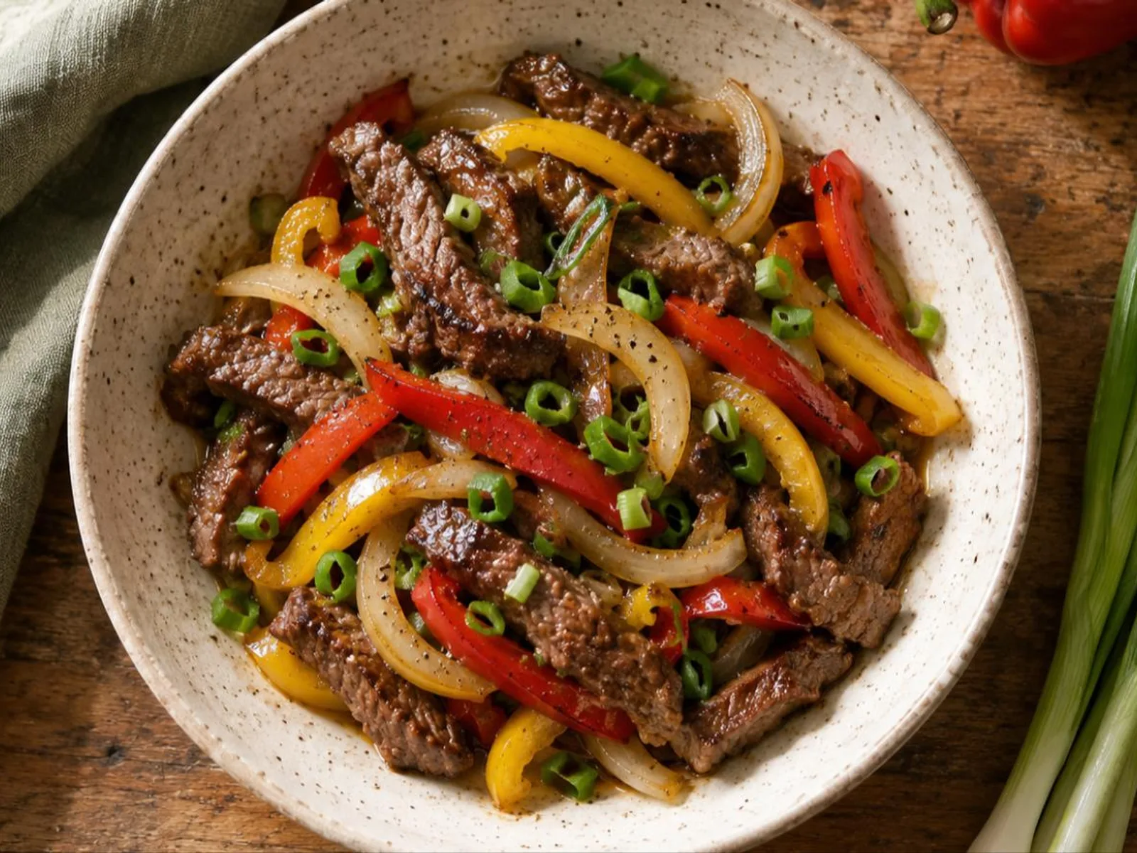 Salteado de carne com pimentão