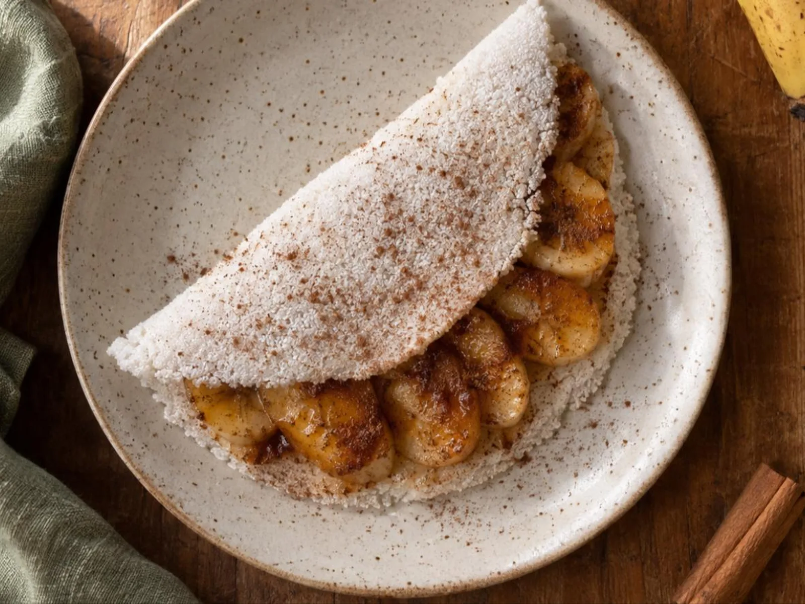 Tapioca de banana com canela